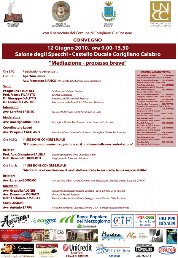 Manifesto del convegno "La mediazione ed il Processo Civile breve. Nuove frontiere per l'avvocatura?"